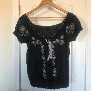 Black with grey embroidered flowers blouse
